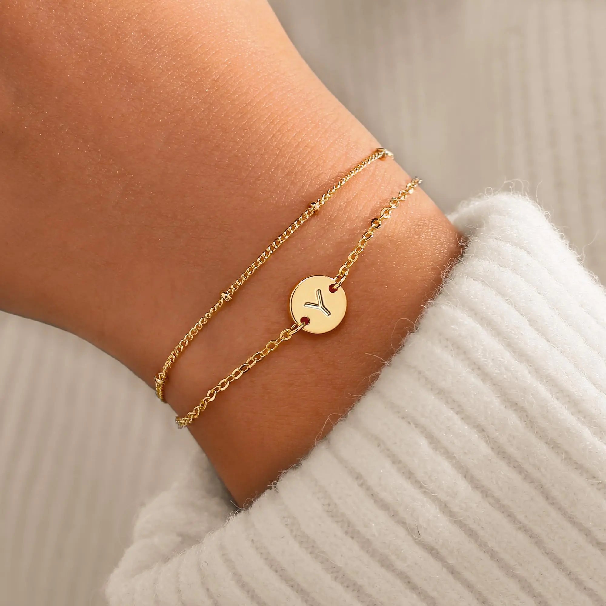 MONOZO 18K Gold Initial Bracelets for Women