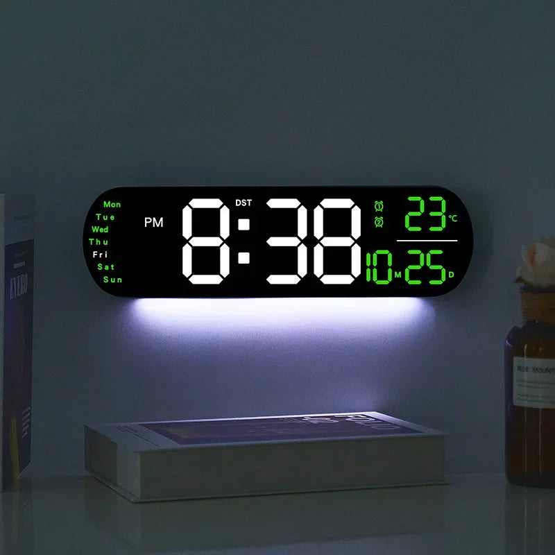 13.78 Inch Remote Control Digital Wall Clock Mood Lighting Timing Countdown 2 Alarm Auto Dimmer DST Plug in Use LED Alarm Clock