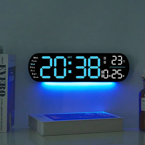 13.78 Inch Remote Control Digital Wall Clock Mood Lighting Timing Countdown 2 Alarm Auto Dimmer DST Plug in Use LED Alarm Clock