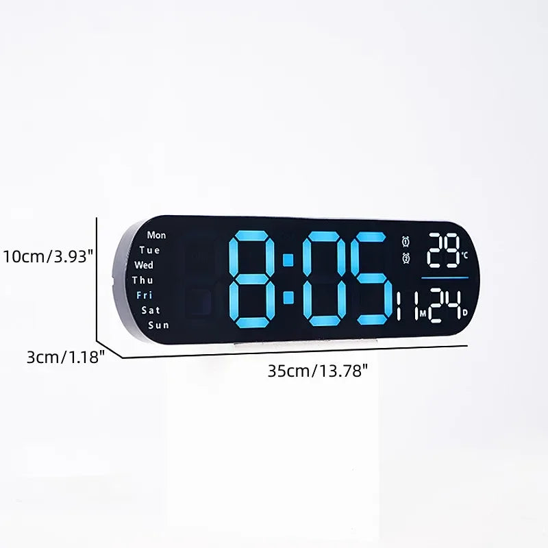 13.78 Inch Remote Control Digital Wall Clock Mood Lighting Timing Countdown 2 Alarm Auto Dimmer DST Plug in Use LED Alarm Clock