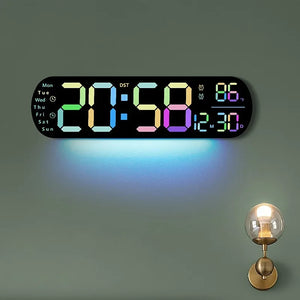 13.78 Inch Remote Control Digital Wall Clock Mood Lighting Timing Countdown 2 Alarm Auto Dimmer DST Plug in Use LED Alarm Clock