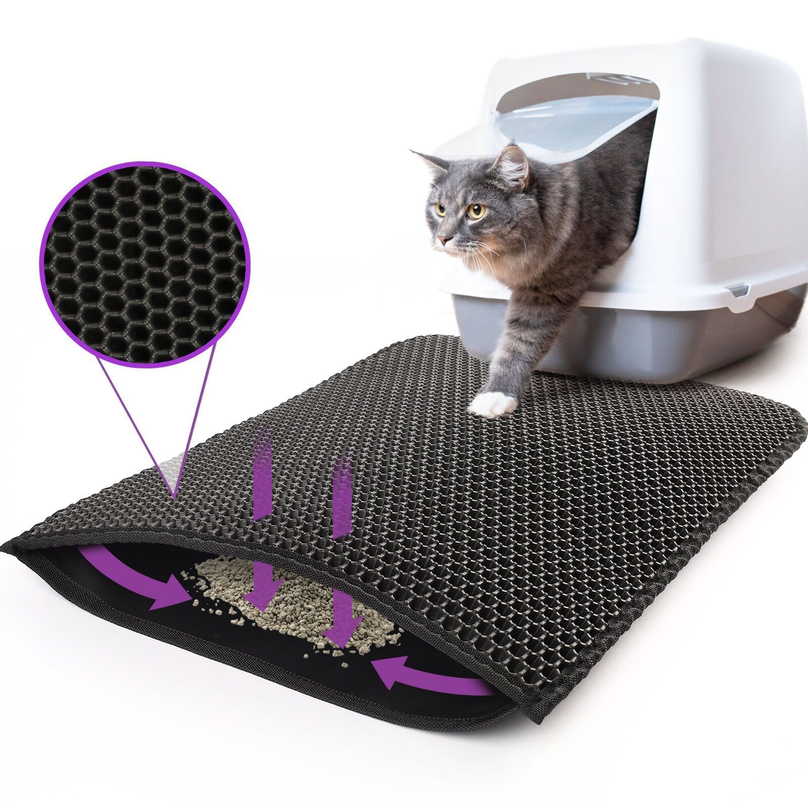 Waterproof Honeycomb Cat Litter Mat - Non-slip, Double Layer, & Washable